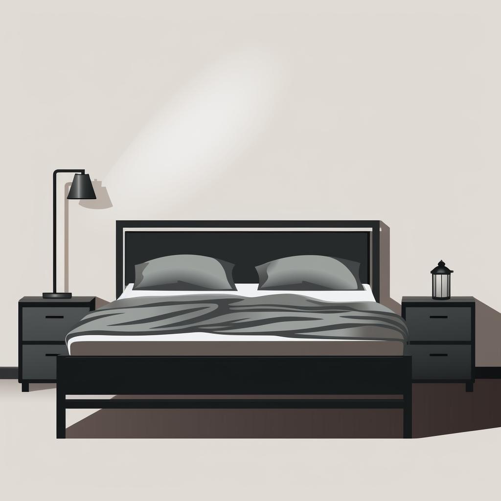 Assembled black bed frame in a bedroom