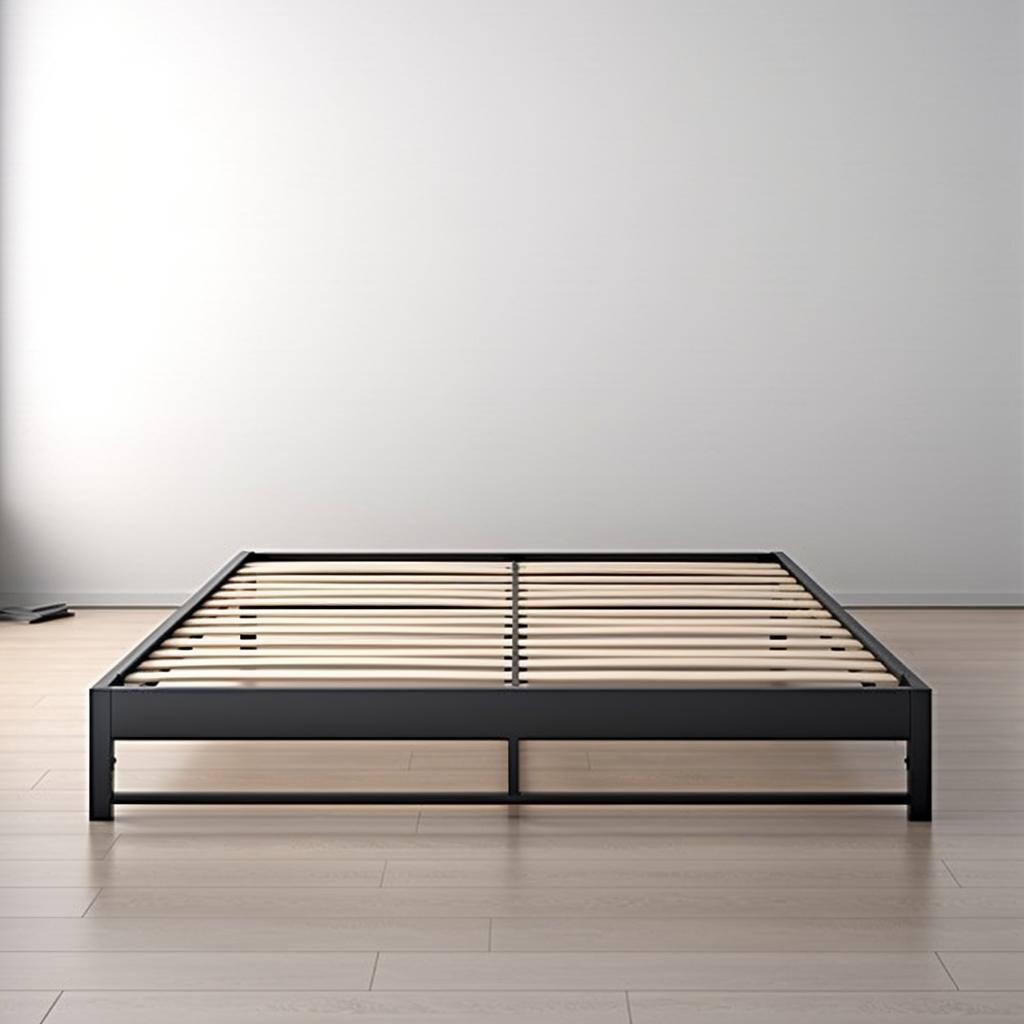 Fully assembled Zinus bed frame, ready for mattress.