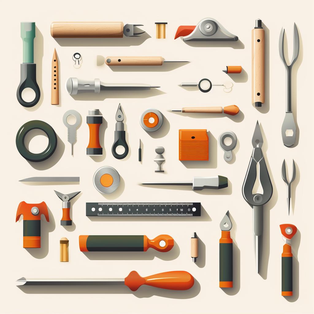 A flat lay of the mentioned tools spread out on a table.