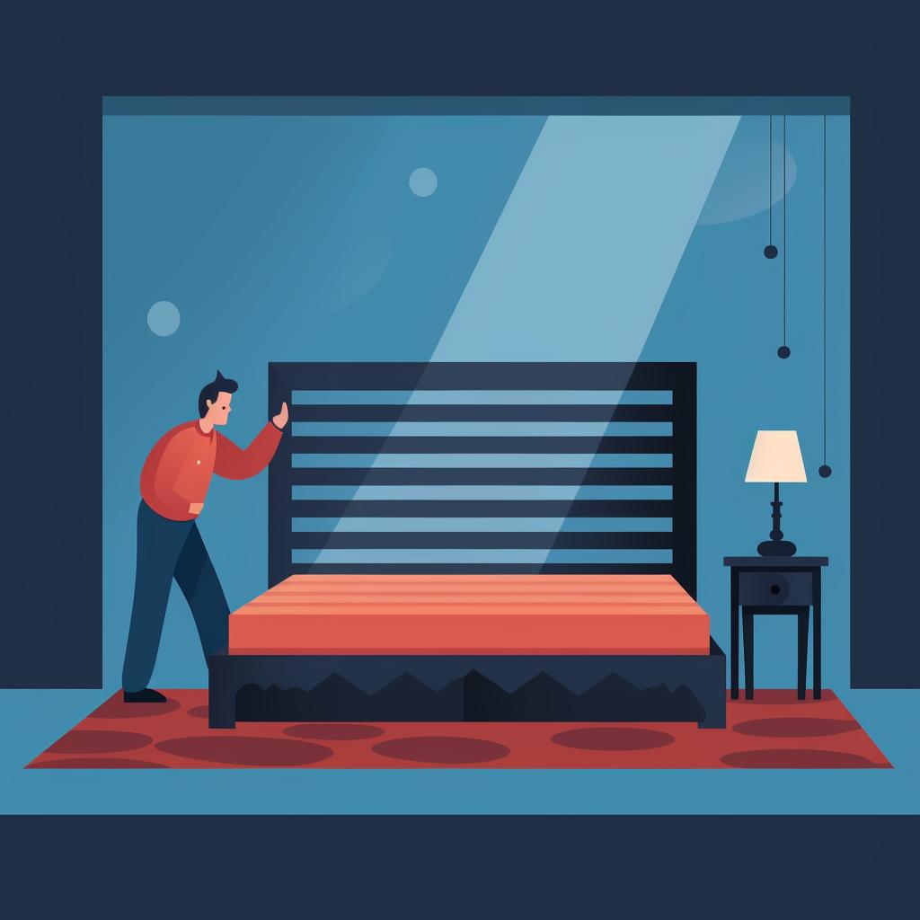 Person inspecting a bed frame